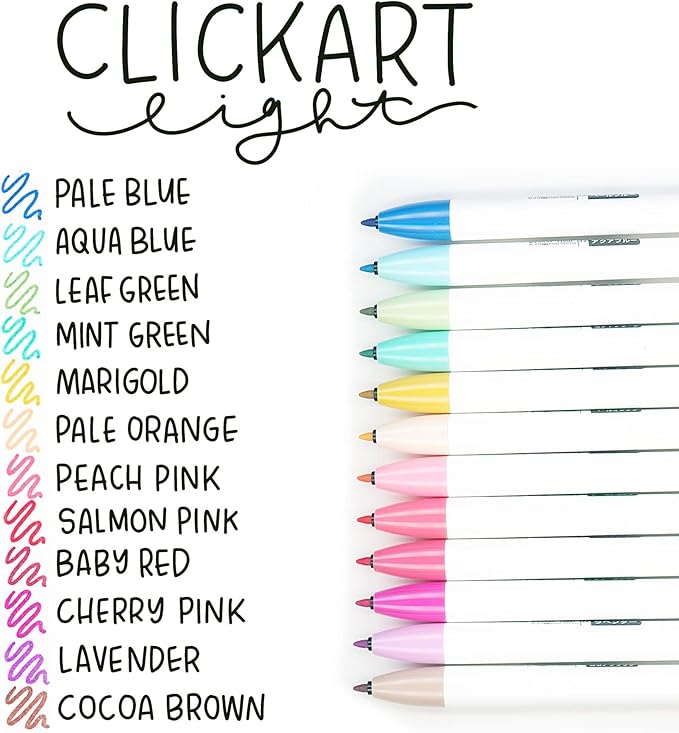 Zebra Pen ClickArt Retractable Marker Pen, Fine Point, 0.6mm, Assorted Light Ink Colors, 12-Pack