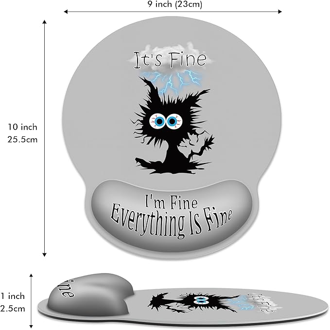 Ergonomic Mouse Pad with Wrist Support,Lightning Black Cat Mouse Pad with Wrist Rest,Relieve Wrist Pain Mousepad Non-Slip Rubber Base,Cute Mouse Pads for Desk,Computers,Laptop,Office,Home,Accessories