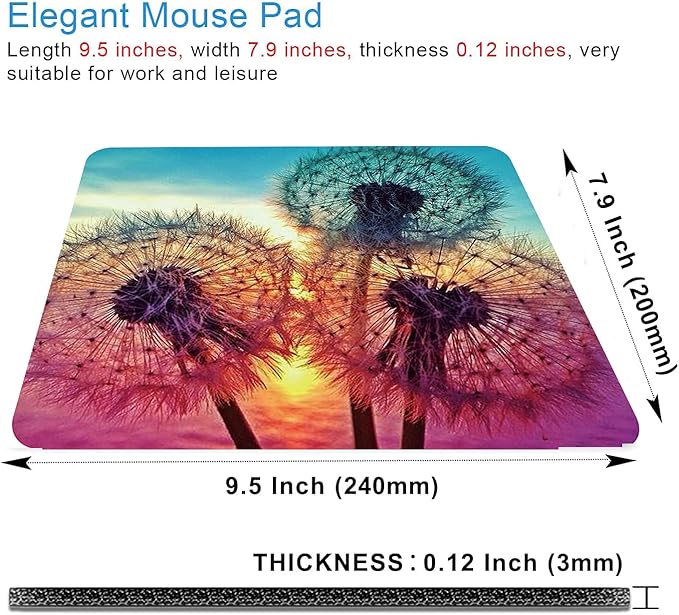 Dandelion Mouse Pad Non-Slip Rubber Base Gaming MousePads for Computers Laptop Office,Cute Mouse Pads with Designs for Women,9.5"x7.9"x0.12"(240mm x 200mm x 3mm)