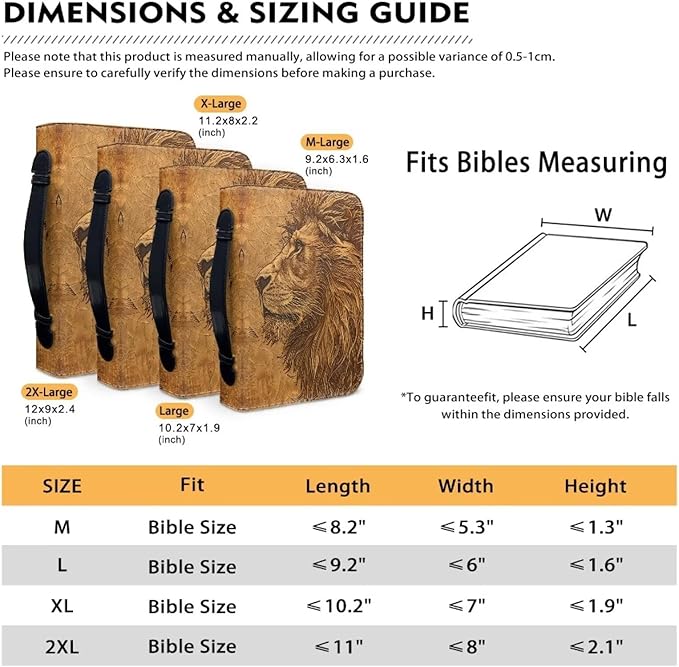 Lotusorchid Lion Print Bible Bag for Men, PU Leather Bible Cover Sturdy Bible Book Carrying Bags Christian Bible Study Accessories for Bible Study, Brown, XL