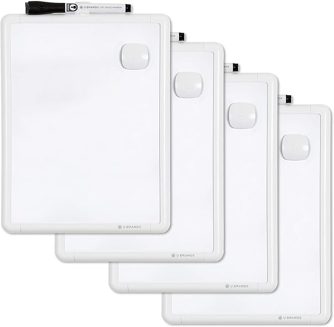 U Brands Contempo Magnetic Dry Erase Board Bundle, 8.5”x11”, White Modern Frame, includes 4 Boards, 4 Markers, and 4 Magnets