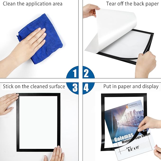 Magnetic Sign Holder, 11 x 17 Wall Mount Self Adhesive Document Display Frames, Double Sided Display for Glass Window (Black, 5pack)