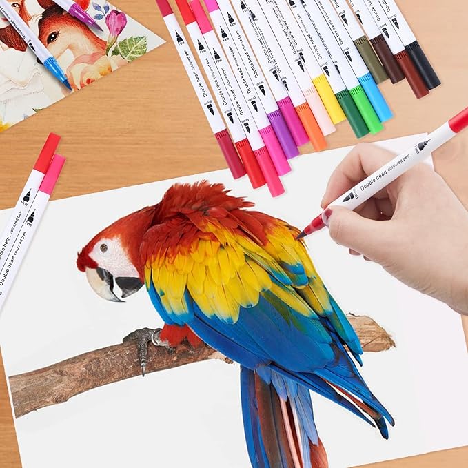 100 Colors Art Markers for Coloring,Coloring Pens,Dual Brush Tip Markers for Kids Adult Drawing,Fine Tip Pens for Art,Journaling,Doodling & Lettering