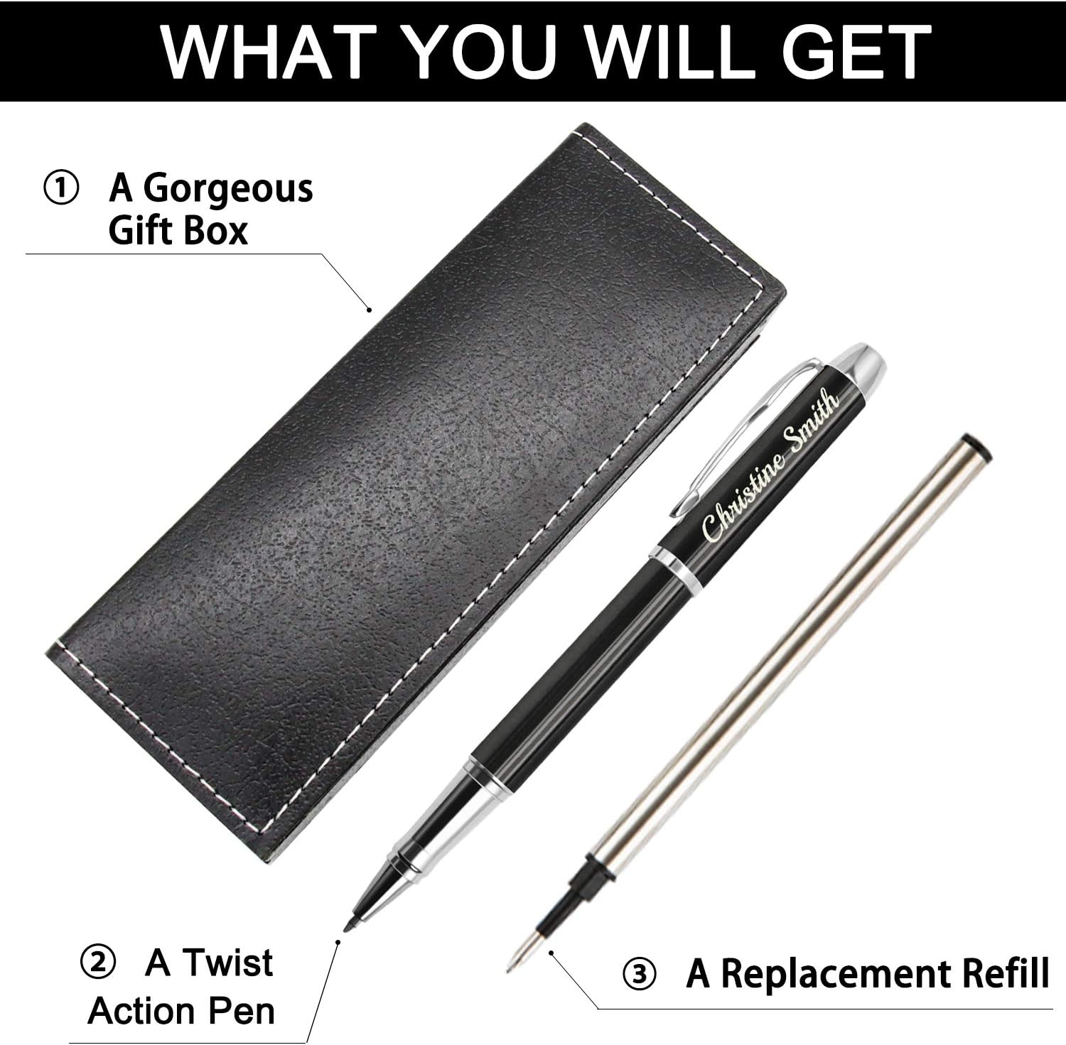 Amlion Personalized Pens Custom Engraved Pen with Name, Refillable Medium Refill, Personalized Gifts for Men Women