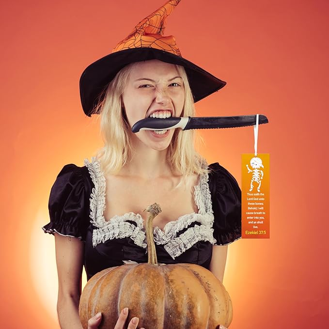 60 Pcs Halloween Skeleton Bookmark Ezekiel 37: 5 Ghost Christian Bookmarks God Wants to Give You Life VBS Exchange Gifts for Kids Adult Church School Classroom Prizes Party Favors