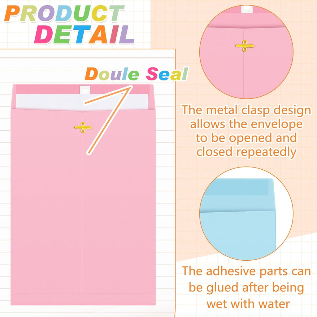 Geyee 100 Pcs Clasp Manilla Envelopes 10 x 13 Inch Gummed Colored Envelopes for Storing or Mailing for Home Office Business Supplies(Multicolor)