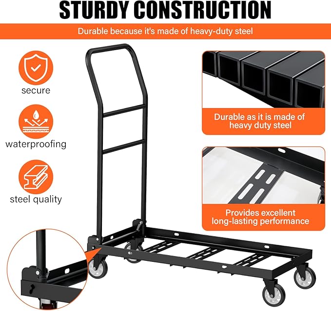 Folding Chair Cart,Tolerable 300 LBS,Multi-Function Chair Cart,Folding Chair Dolly, 4" 360 Degree Swivel Wheels with 12 Folding Chairs Capacity for Commercial & Home Kitchen Folding Chair Racks
