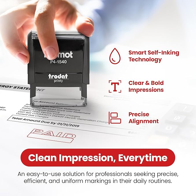 Promot Paid Self Inking Rubber Stamp - Refillable Paid Stamper - Business, Bookkeeping, Ordering, Accounting, Work, Office Stamps - Red Ink