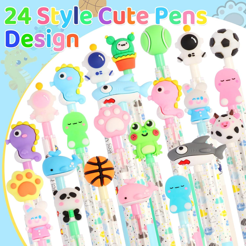 LiYiQ 24 PCS Erasable Pens Fun Cute Pens for kids Fidget Pens Blue Pens Kawaii Pens Stress Relief Rotating Pen for School, Office, Home Supplies