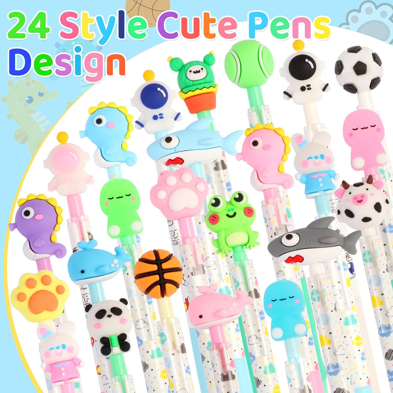 LiYiQ 24 PCS Erasable Pens Fun Cute Pens for kids Fidget Pens Blue Pens Kawaii Pens Stress Relief Rotating Pen for School, Office, Home Supplies