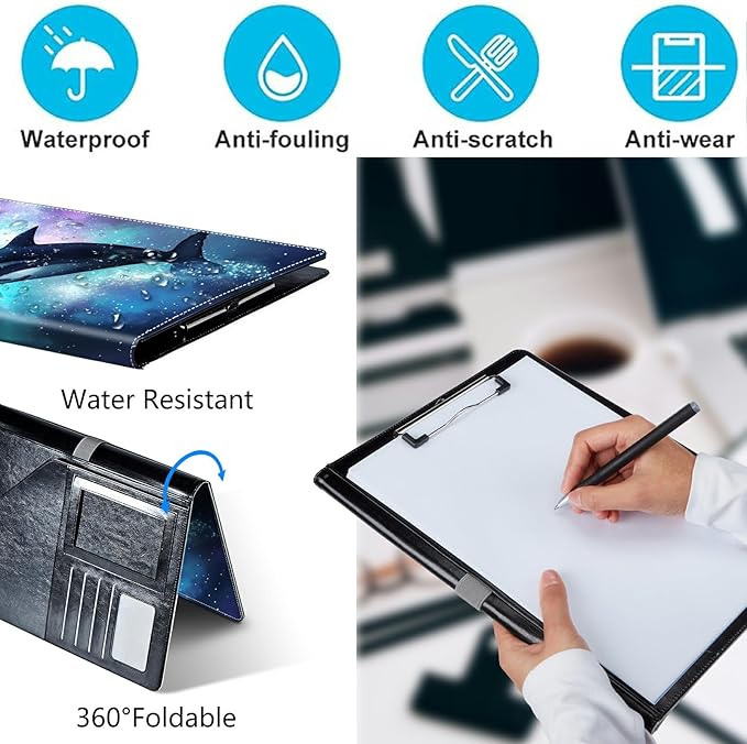 PU Leather Padfolio Folder Clipboard Portfolios Organizer Conference Document Organizer with Business Card Holder Storage Clipboard Writing Pad,Orca Whale