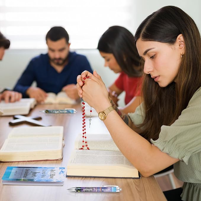 Colarr 24 Pcs Christian Bulk Gifts for Women Men Bible Verse Pens and Notebooks Religious Easter Gifts Scripture Ballpoint Pens Journals Sunday School Church Inspirational Study Supplies(Scenery)