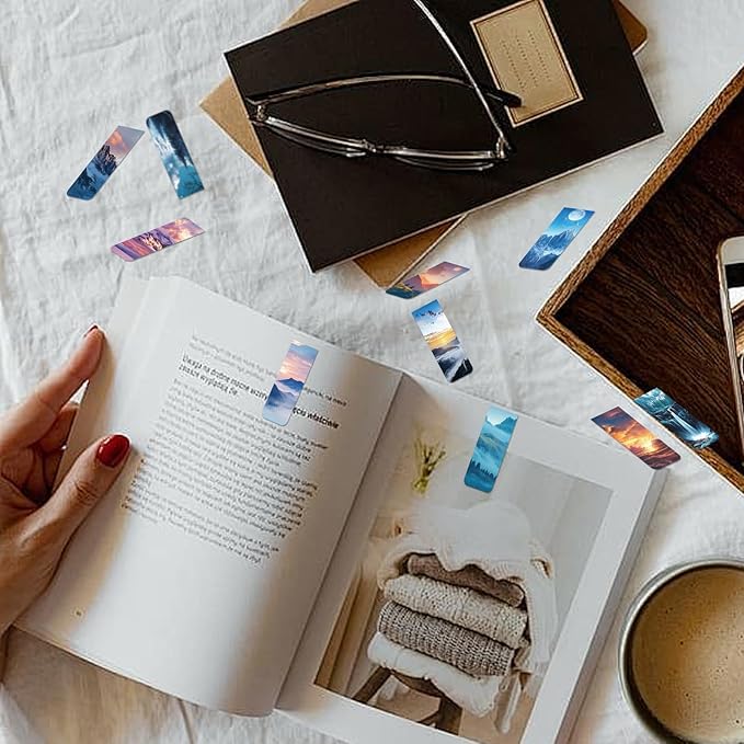 48 Pieces Magnetic Bookmarks Magnet Page Markers - Book Marks for Reading Women & Men with Storage Boxes - Cute Magnet Bookmark Clips for Reading Pleasure（Scenery）