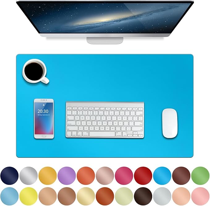 Boutilon Leather Desk Pad 24"x 14" Non-Slip Mouse Pad,Office Desk Mat,Waterprooft PU Leather Desk Blotter,Desk Pad Protector,Desk Writing Pad for Home Office Decor (S-Blue)