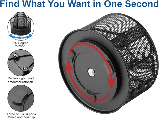 Pencil Holder, Rotating Desk Organizer, Metal Pen Organizer Mesh Pen Holder Office Desk Accessories Cute Office, School, Home,Art Suppliers (Black)