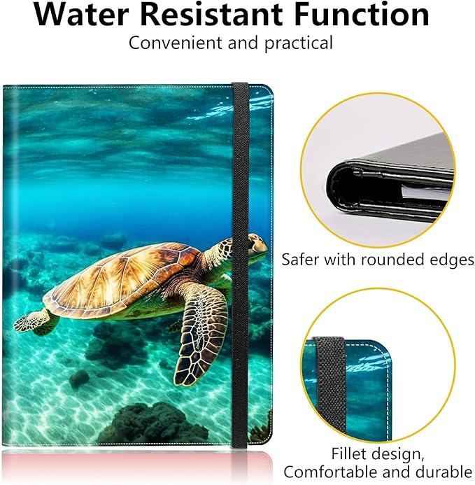 Sea Turtle Padfolio Folder with Clipboard,Portfolios Organizer Clipboards with Storage Clipboard Writing Pad PU Leather Conference Document Organizer with Business Card Holder