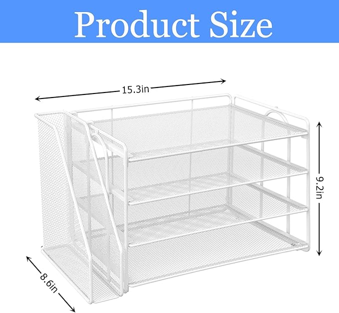 gianotter 2025 New Large Capacity Desk Organizer with Detachable Magazine Holder, 4-Tier Paper Organizer Letter Tray, Desk Accessories for A4 Paper and Document Storage(White)