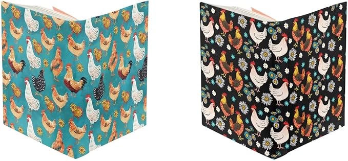 Rooster Daisy Print Book Cover Book Protector 2 Pack Reusable, Durable Book Sox Hardcover Covers Durable Book Sleeve Cover, Blue and Black