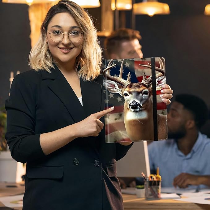 Padfolio Folder with Clipboard,Portfolios Organizer Clipboards with Storage Clipboard Writing Pad PU Leather Conference Document Organizer with Business Card Holder,Flag Deers