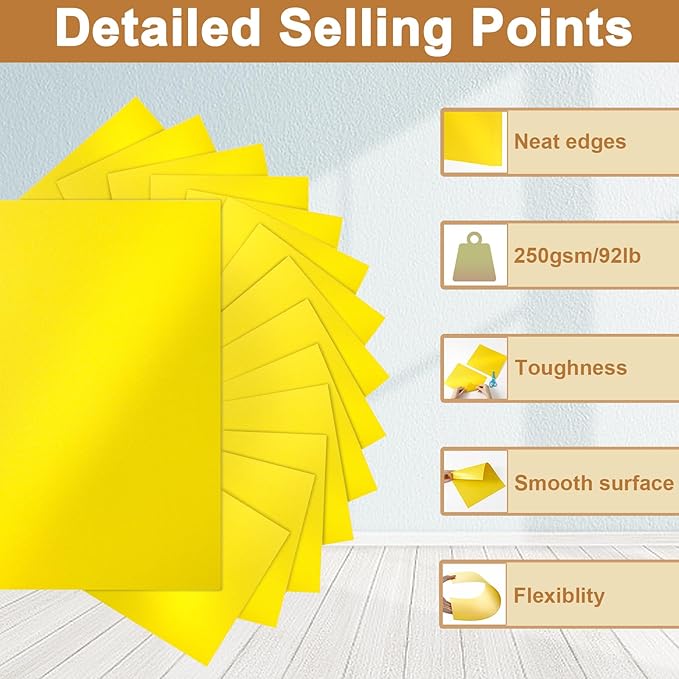 120 Sheets Solar Yellow Shimmer Cardstock 8.5 x 11 Crafts Paper, 250gsm/92lb Premium Construction Paper Card Stock for Cards Making, Greeting Cards, Wedding Invitations, Menus