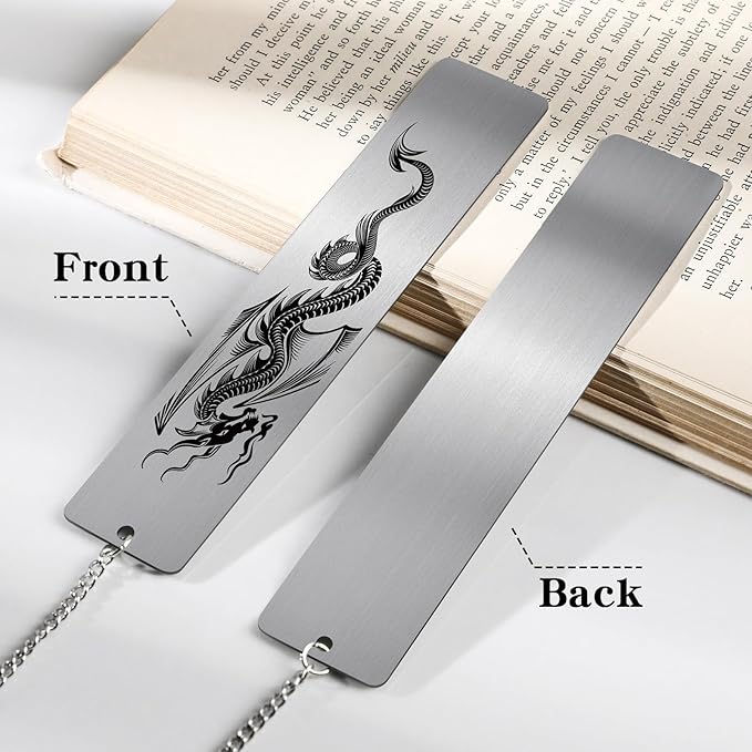 Dragon Metal Bookmark Gift - 2 PCs Cool Bookmarks for Reading Men Boys Fantasy Novel Dragon Lovers Readers Book Marks Pendant Bookish Students School Supplies Book Club Christmas Birthday