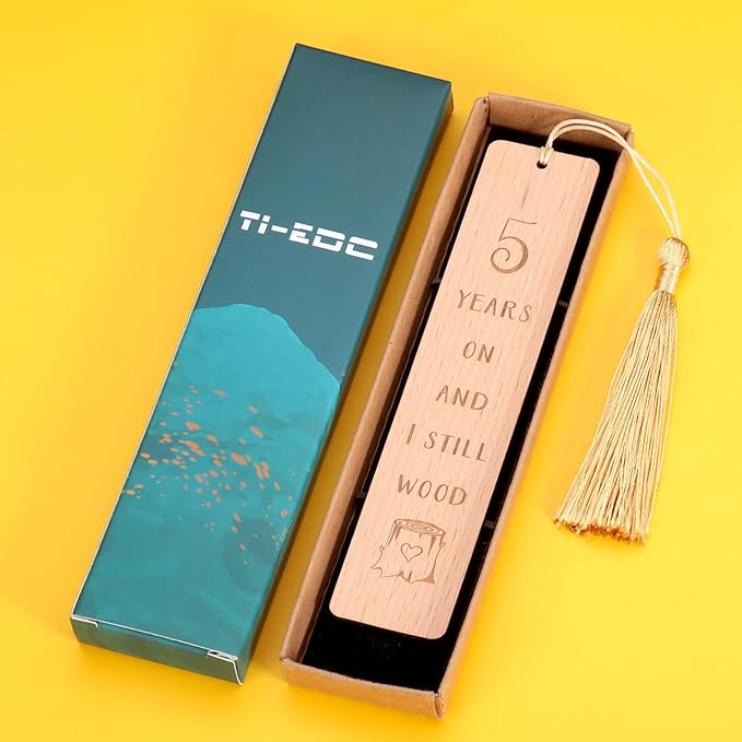 Wooden Bookmark 5 Year Anniversary Wood Gift for Him Her, 5th Anniversary Wooden Gifts for Wife Husband, 5 Year Marriage Gifts Anniversary for Couple, Fifth Anniversary Valentines Gifts for Women Men