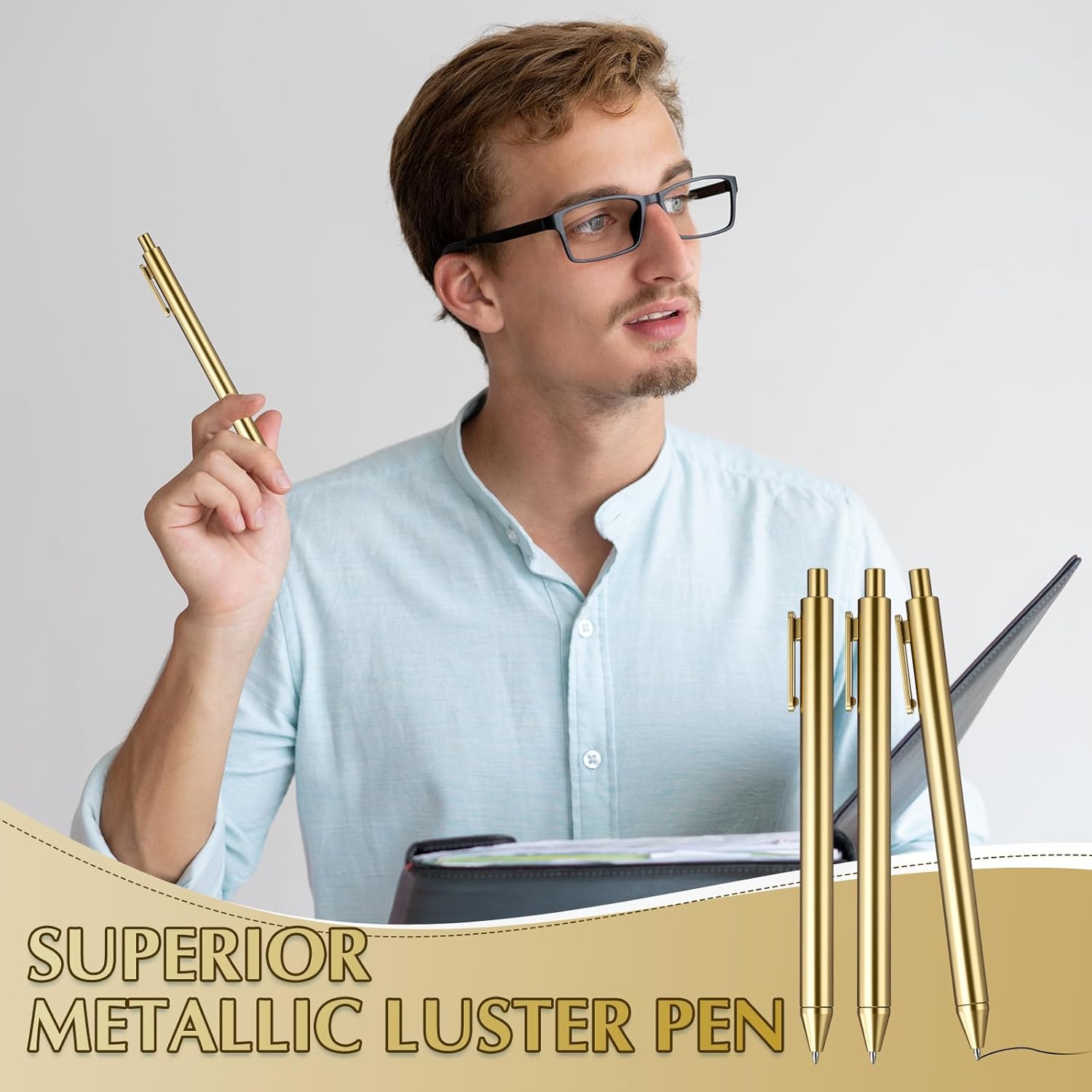 30 Pcs Gold Metallic Slim Ballpoint Pens Bulk Retractable Black Ink Medium Point (0.5mm) Smooth Writing Pens for Wedding Bridal Shower Business Office Students Teachers