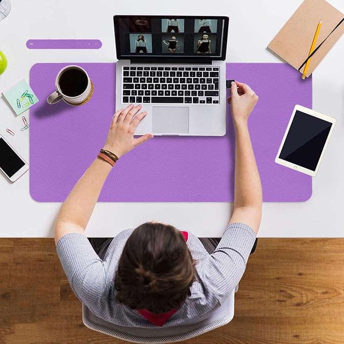 Boutilon Leather Desk Pad 35"x 17" Non-Slip Mouse Pad,Office Desk Mat,Waterprooft PU Leather Desk Blotter,Desk Pad Protector,Desk Writing Pad for Home Office Decor (L-Purple,35"x 17")