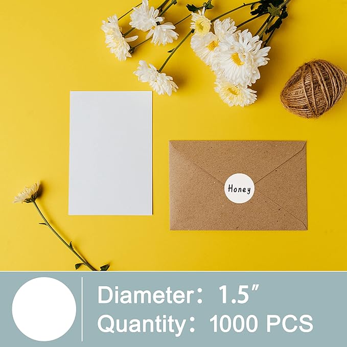 Hybsk 1.5 inch Circle Color Direct Thermal Stickers Shipping Labels for Barcodes,Name Tag,DIY Logo Design,Inventory– Compatible with Zebra,Rollo,Munbyn,and More-1000 pcs (1.5 inch,White)