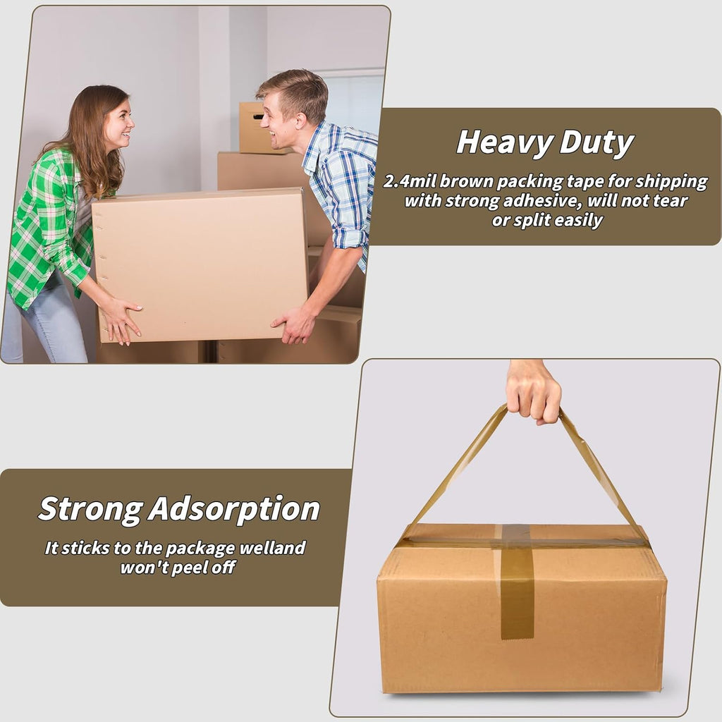 36 Rolls Brown Packing Tape with Dispenser, 1.88" X 60 yd Shipping Tape Bulk, Total 2160 yards, 2.6 mil, 3" Core, Tan Packing Tape Refills, Carton Sealing Tape for Moving Boxes, Package, Mailing