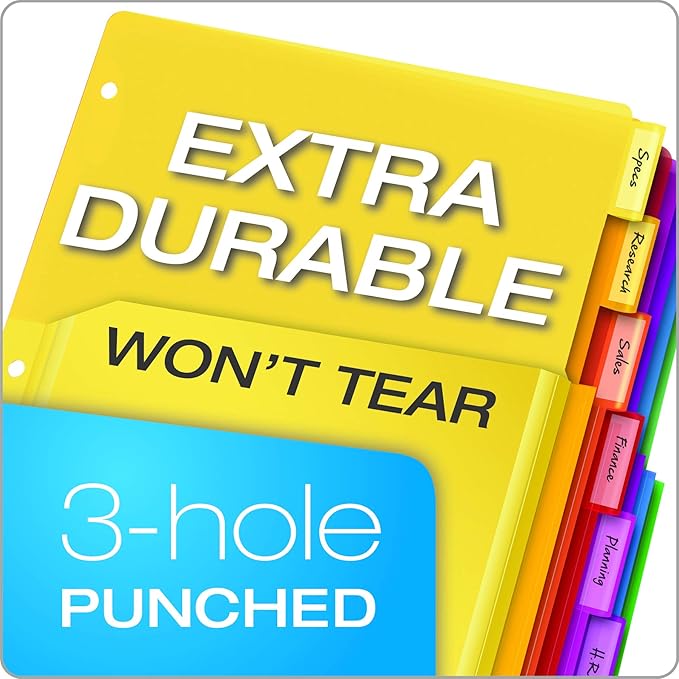 Oxford Expanding Plastic Binder Dividers, Divider for 3 Ring Binder, Flexible Front Expanding Pockets, 8 Tab, Insertable Multicolor Tabs, Letter Size, 3 Sets (89605)