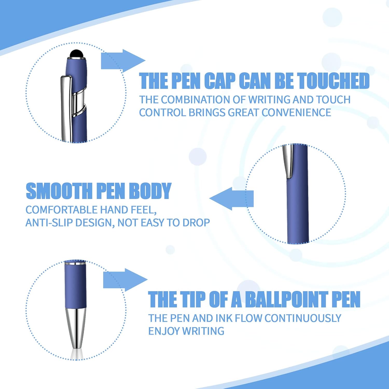 8 Pcs Blue Ink Ballpoint Pen with Stylus Tip 2 in 1 Stylus Ballpoint Pen Metal Pens Stylus Pen for Touch Screens School Office Coworkers (Navy Blue)