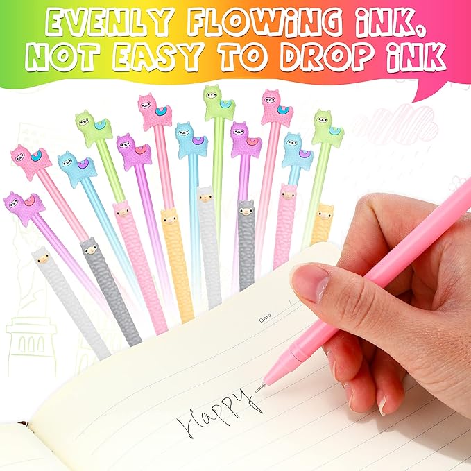 Tenare 20 Pieces Lama Pens Alpaca Gel Ink Pens Kawaii Cute Animal Black 0.5 mm for Kids