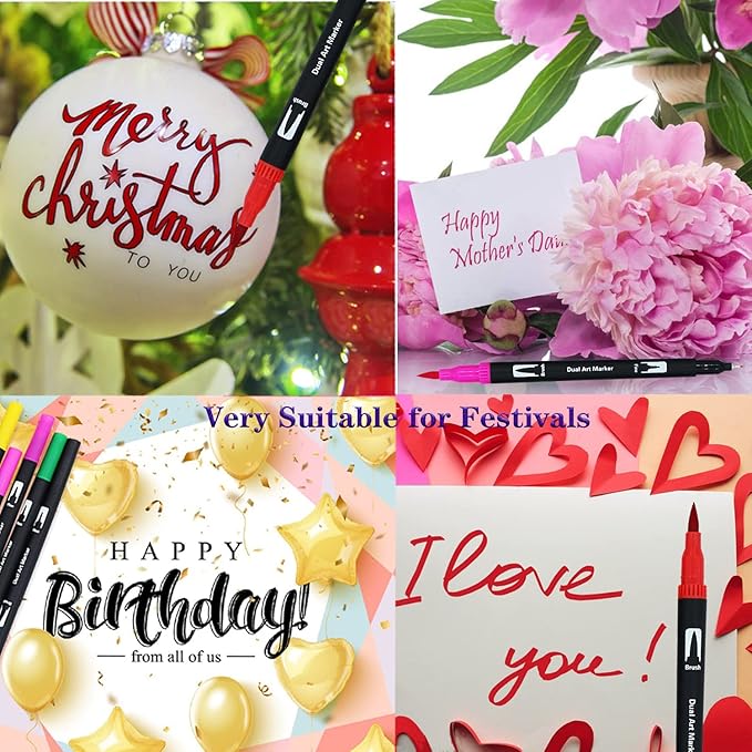 100 Art Markers Set for Adult Coloring Books No Bleeding,Bullet Journal Pens Watercolor Markers for Artists Painting Calligraphy Dual Tip Markers Brush and Fine for Kids Teens Women Drawing Coloring