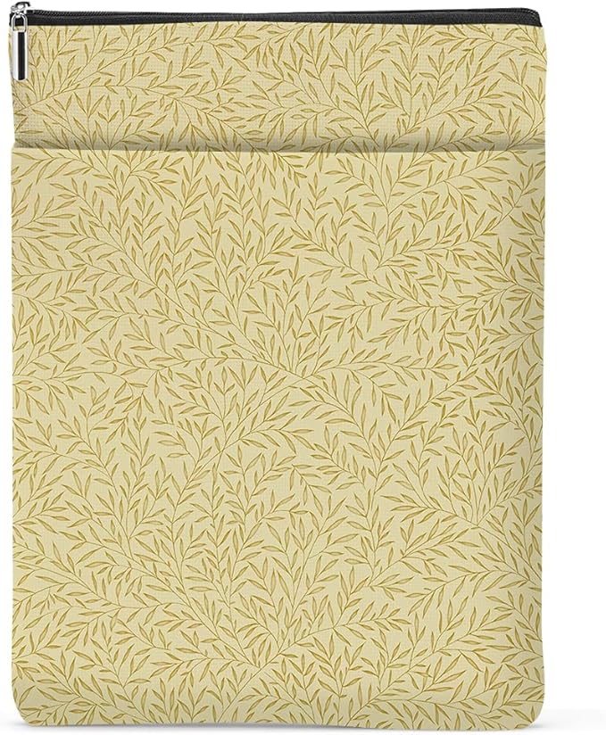 Retro Willow leaves Book Sleeve Book Cover Classic Book Protector with Zipper Christmas Birthday Book Club Gifts Book Accessories for Women Sister Niece Librarian Girls Bookish Book Lovers Gifts