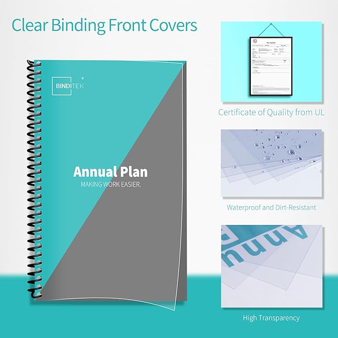Binditek 100 Pack Binding Covers and Backs Set, 5.5 x 8.5 Inches, Including 50 Pcs 8 Mil Clear PVC Binding Covers, 50 Pcs 12 Mil Sand-Textured Polycovers, for Half Letter Size