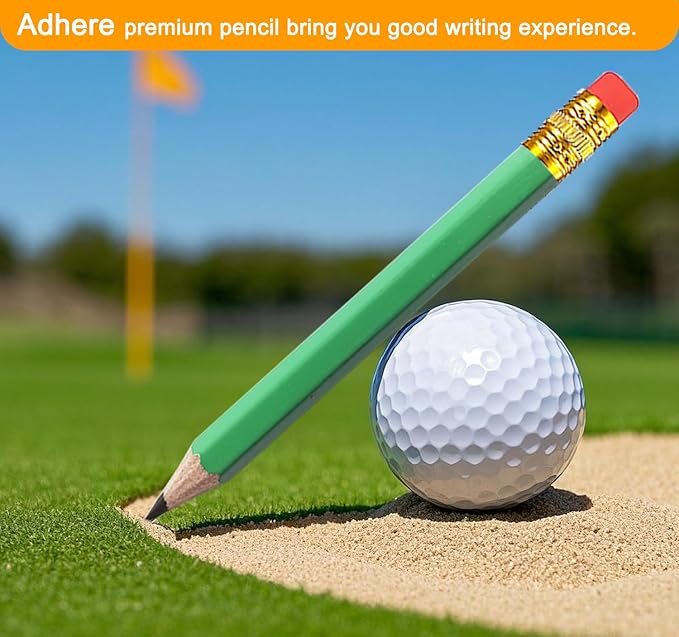 Adhere 25pcs Golf Pencils with eraser Hexagon Wooden Pencils Graphite 2B for Golf Event Scoring,Classroom,Wedding,Company Meetings,Pew, Pocket (Z- White・Pink・Red・Yellow・Light green・50pcs)