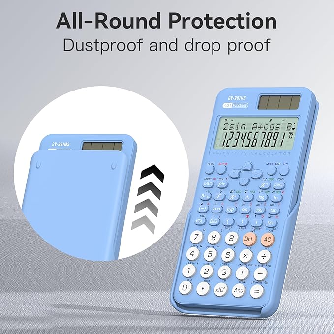 Scientific Calculators School Supplies, ROATEE 401 Functions 2-Line Display with Sliding Cover, Solar Battery Dual Power Kawaii for Middle High School Student and Teacher Dust Resist and Durable