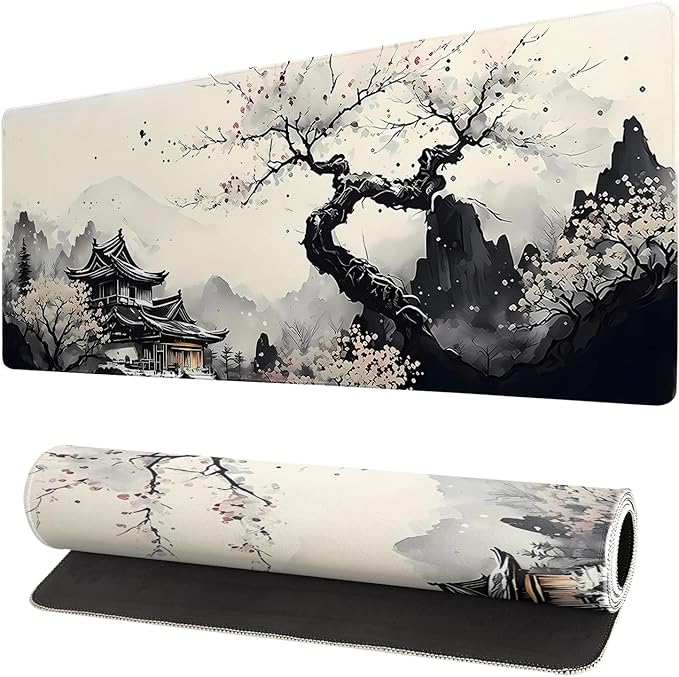 Extended Gaming Mouse Pad, Large Gaming Mouse Waterproof with Stitched Edges, Non-Slip Desktop Pad for Home and Office, Level Up Your 31.5x11.8 Inch… (wash Painting)