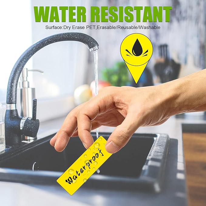 Dry Erase Magnetic Labels (1x3",Pack of 60),Write On Magnets Sticker,Real Waterproof/Reusable for Classroom&Office&Cabinet&whiteboard&Fridge&More (Yellow)