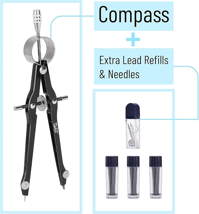 Mr. Pen- Professional Compass with Lock, Black, Compass for Geometry, Drafting Compass, Precision Compass Math, Geometry Compass, Compass Drawing, Compass with Wheel, Metal Compass Geometry