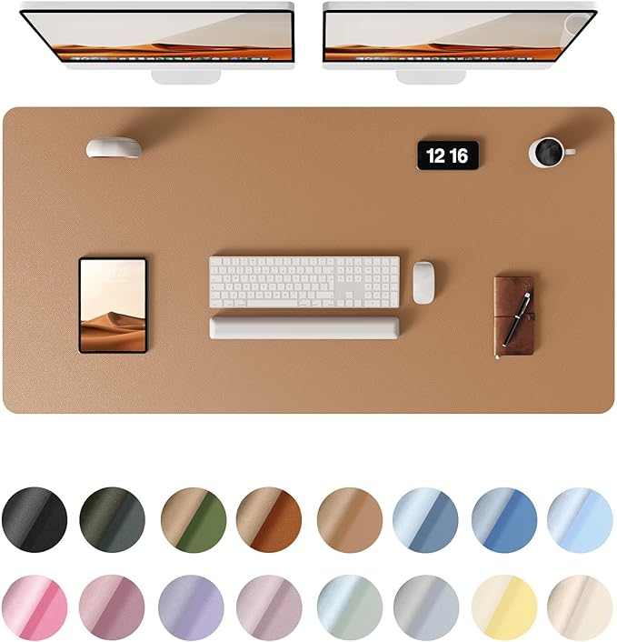 YSAGi Leather Desk Protector, Office Mat, Large Mouse Mat, Non-Slip PU Leather Blotter, Laptop Desk Pad, Waterproof Writing Pad for Office and Home (Khaki, 47.2" x 23.6")