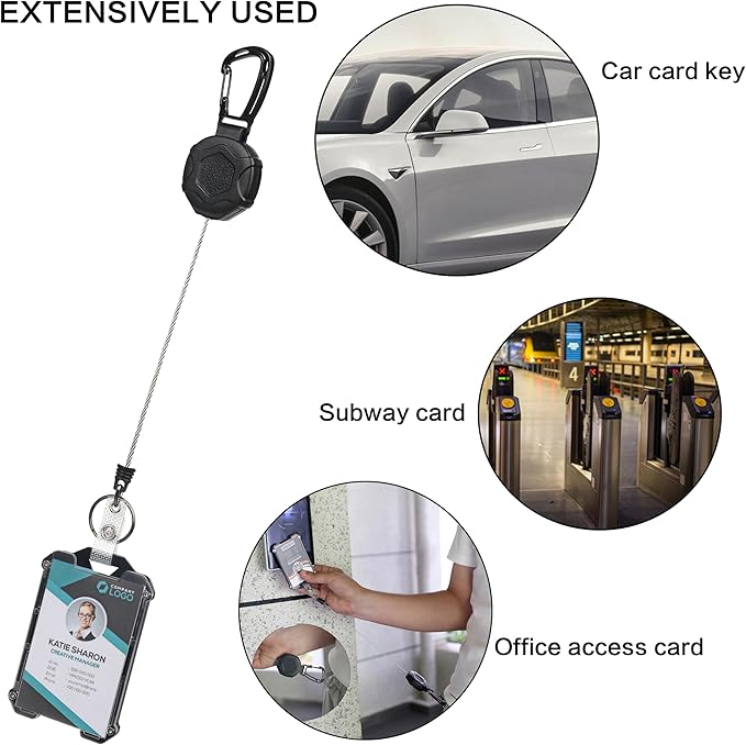 2 Pack Heavy Duty Retractable Badge Reel ID Badge Holder with Breakaway Lanyard Retractable Key Chain Carabiner with ID Cards Holder Cool Tactical ID Holder with Clip