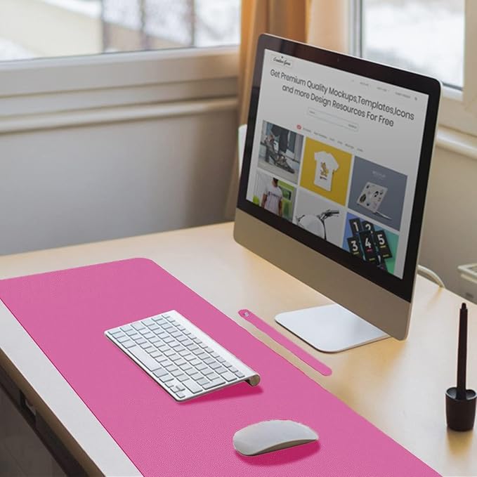 Boutilon Leather Desk Pad 30" x14",Non-Slip Mouse Pad,Office Desk Mat,Waterprooft PU Leather Desk Blotter,Desk Pad Protector,Desk Writing Pad for Home Office Decor (M-Rose Pink)