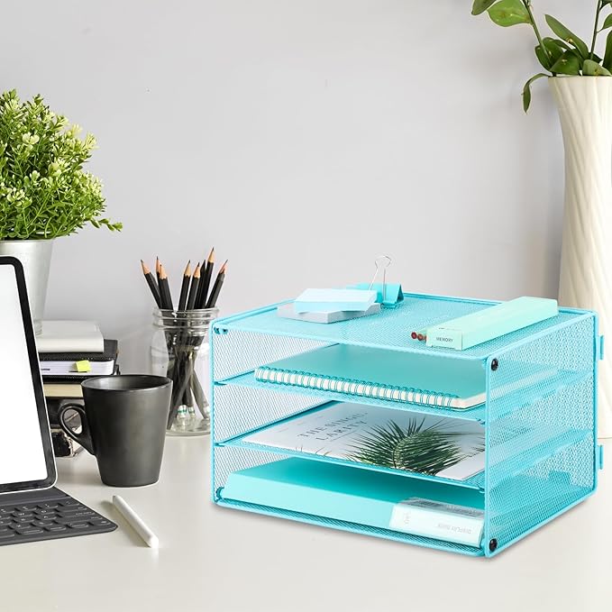 EASEPRES 3 Tier Desk Paper Organizer, Blue