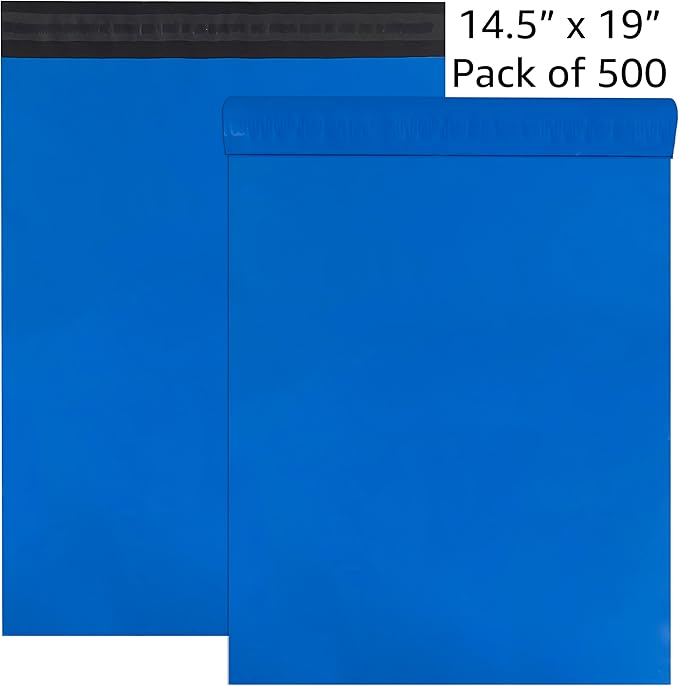 Colored Poly Mailers Pack of: Be creative with your packaging with Colored mailers (Blue, 14.5" x 19" pack of 500)