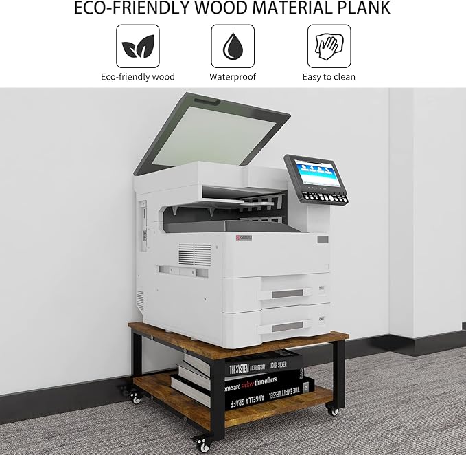 Natwind 2 Tier Laser Printer Stand,23.6''x23.6''x12.6'' Large Printer Table Copier Stand,Heavy Duty Rolling Printer Cart with Paper Storage Shelf,Printer Holder with Wheels for Home Office (Retro)