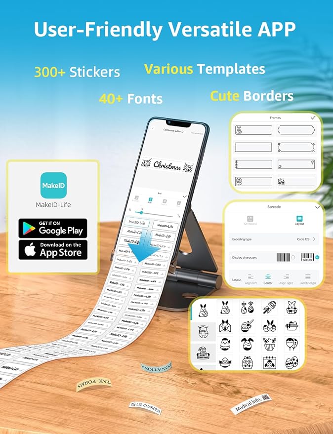 MakeID Label Maker Tape - Self-Adhesive Sticker Label Tape Refill Compatible with MakeID L1 Label Machine - Waterproof 6-Layer Laminated Film, Split-Back Design - 0.35"x13' (9mm x 4m)