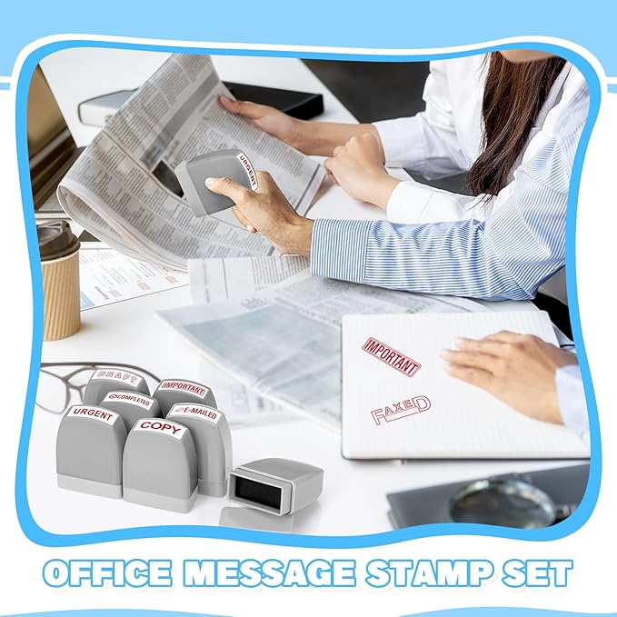 Crtiin 16 Pcs Office Stamp Set Message Self Inking Rubber Stamp Set for Office Stamps Completed Faxed Scanned Stamps for Message Supplies(Red, Grey)