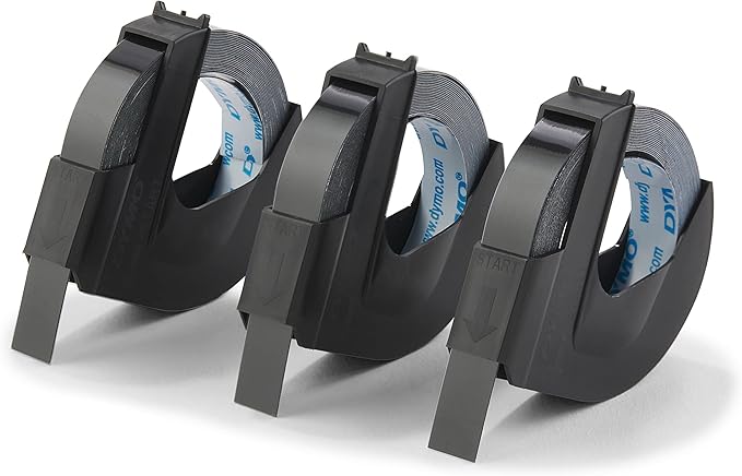 DYMO Self-Adhesive Embossing Labels, White Print on Black Tape, 3/8-Inch x 9.8-Foot Roll, 3 Pack
